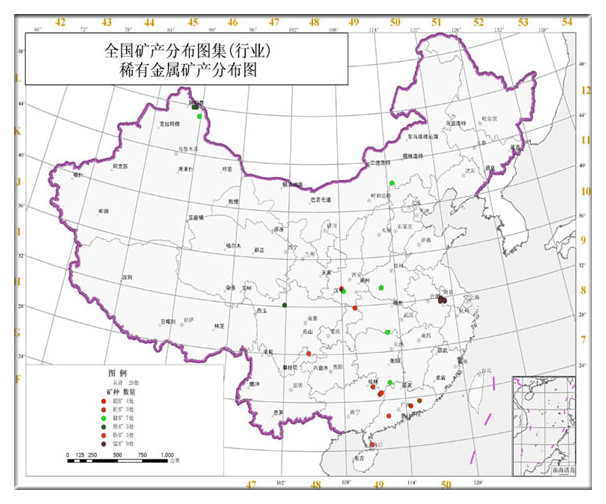 中国有色金属矿床资源分布图